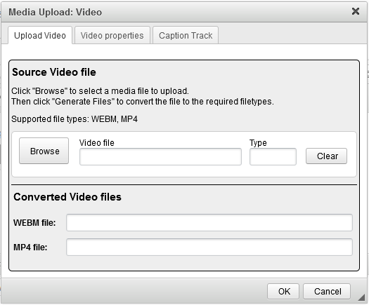 Media Upload: Video window: Upload Video tab